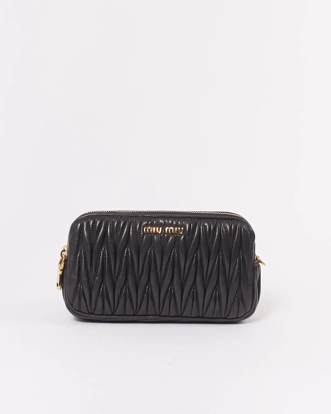 Miu Miu Black Matelasse Leather Mini Double Zip Crossbody Bag