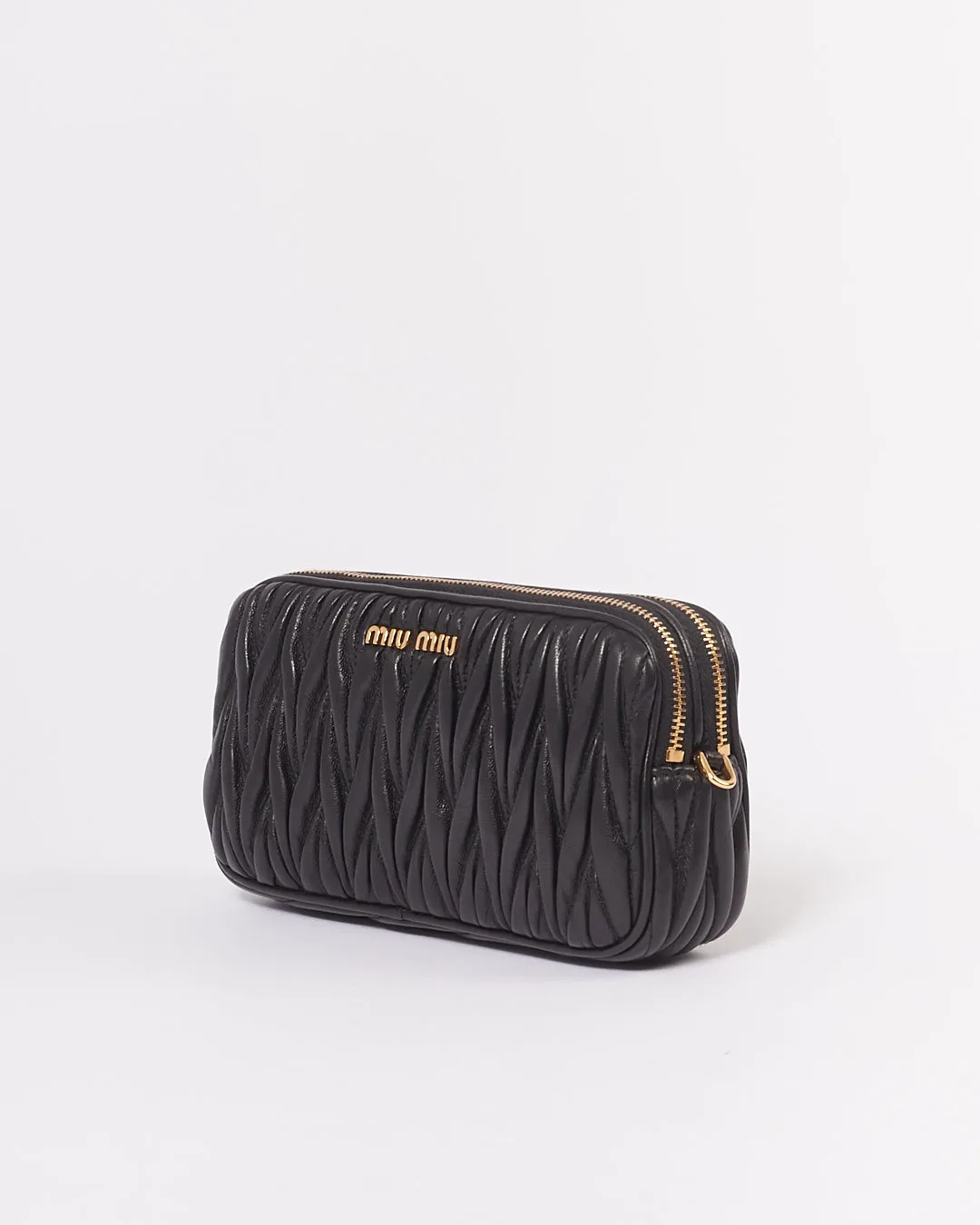 Miu Miu Black Matelasse Leather Mini Double Zip Crossbody Bag