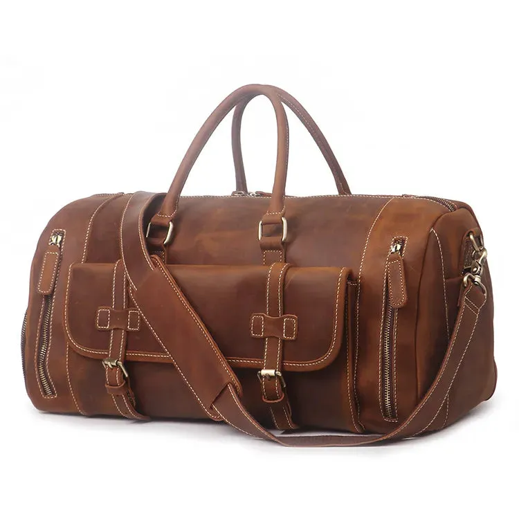 MUNUKI Vintage Crazy Horse Genuine Leather Travel bag  Large Luggage bag men Leather duffle bag Large Weekend Bag Tote Big