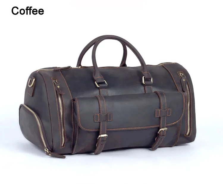 MUNUKI Vintage Crazy Horse Genuine Leather Travel bag  Large Luggage bag men Leather duffle bag Large Weekend Bag Tote Big