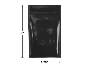 Mylar Bag Black/Clear - 1 Oz - 28 Grams - 6" x 9.25" - (100 to 50,000 Count)