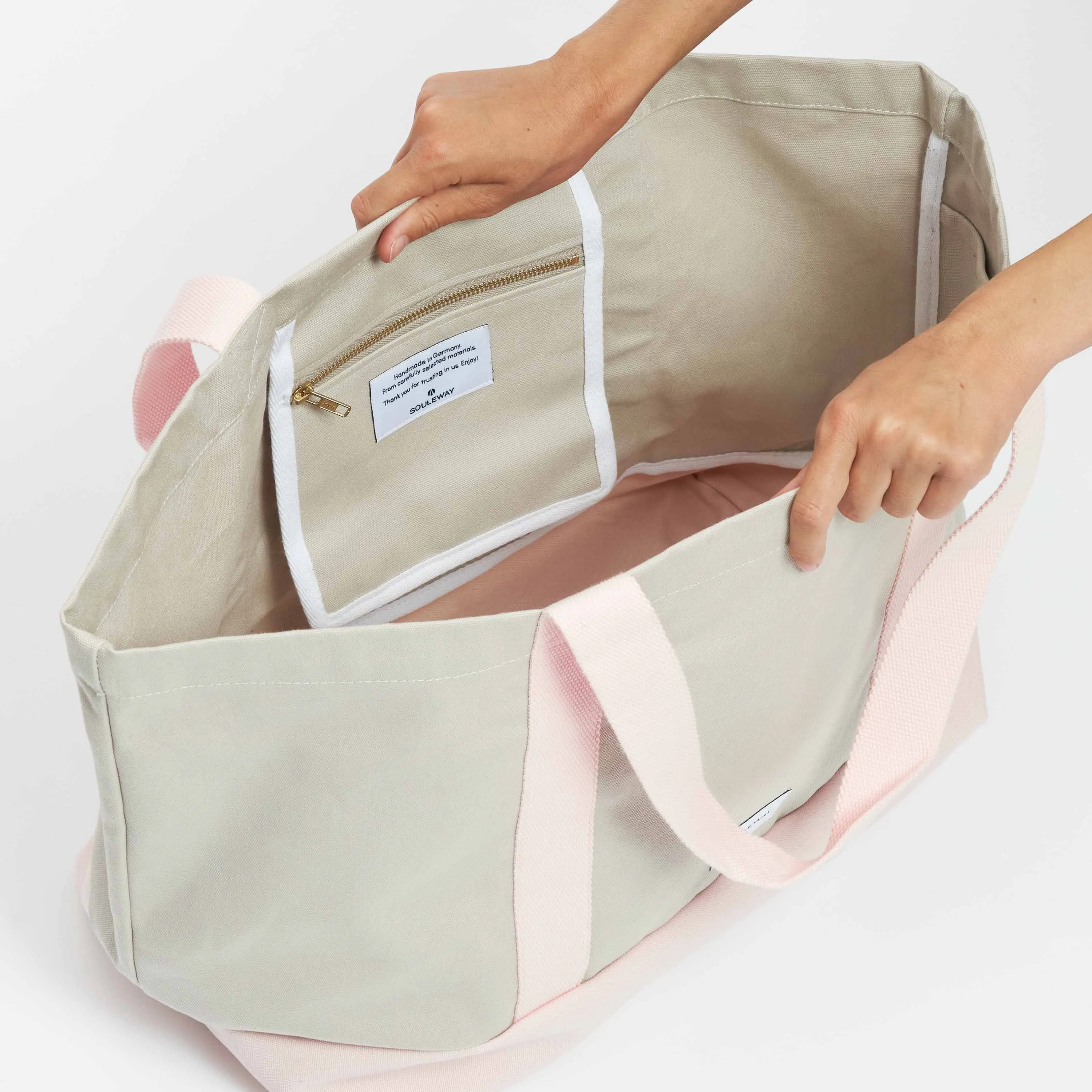 Natural Cotton Canvas Beach Bag | Sand & Pink