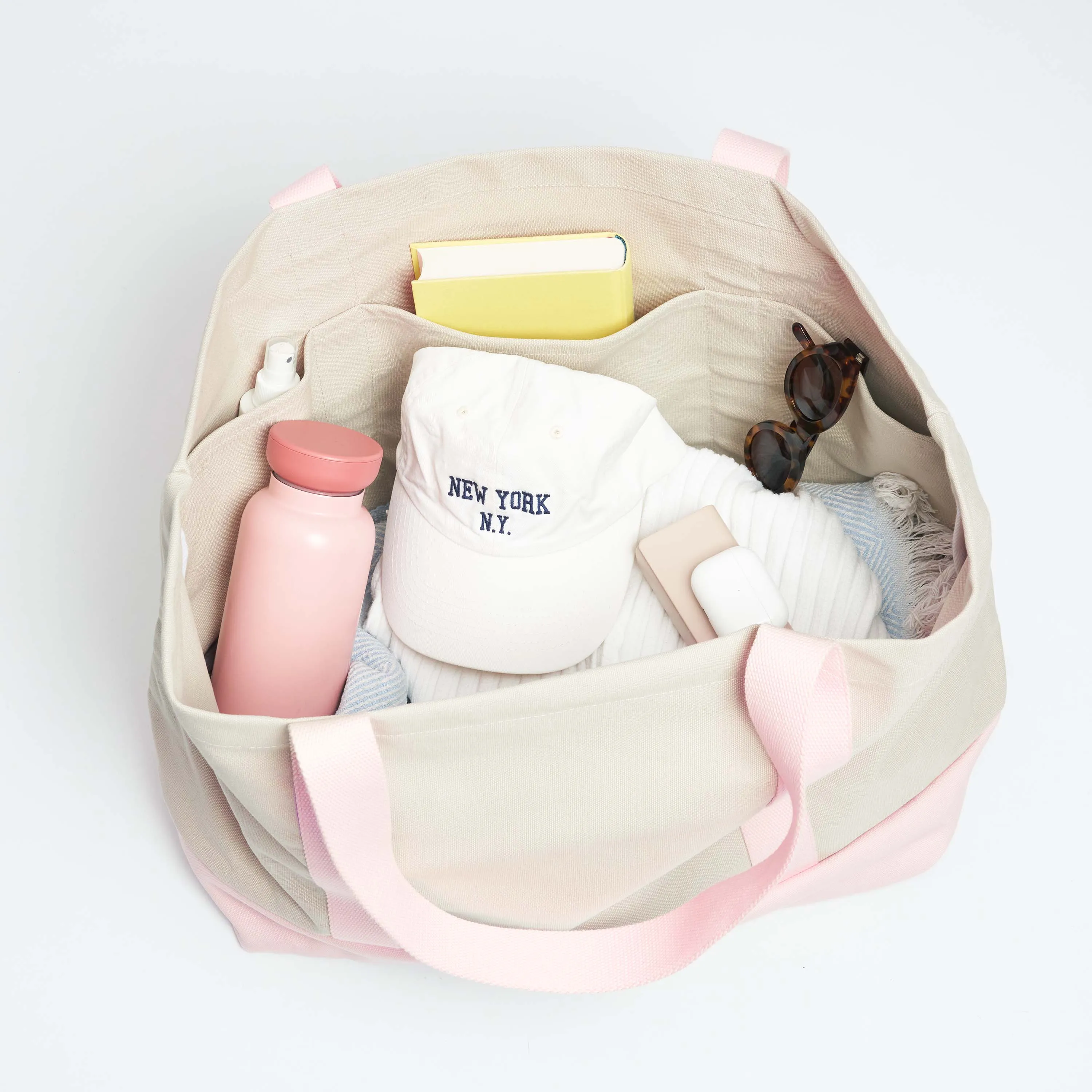 Natural Cotton Canvas Beach Bag | Sand & Pink