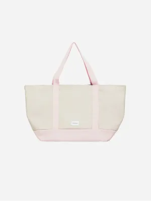 Natural Cotton Canvas Beach Bag | Sand & Pink