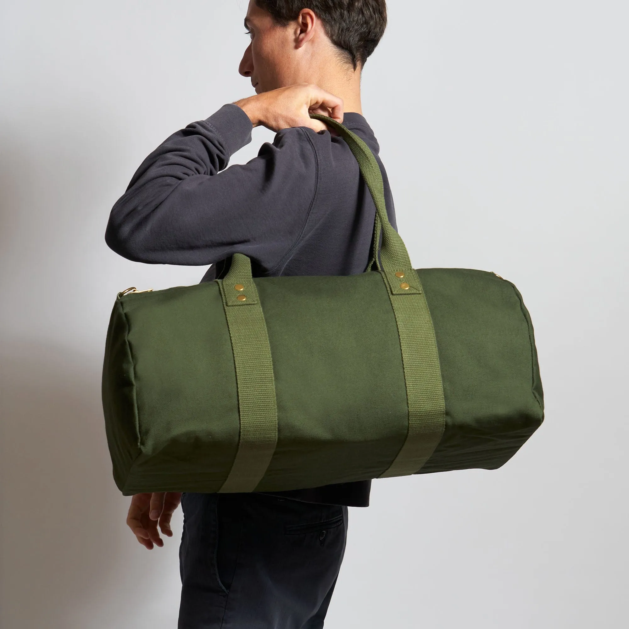 Natural Cotton Canvas Vegan Weekender | Dark Olive
