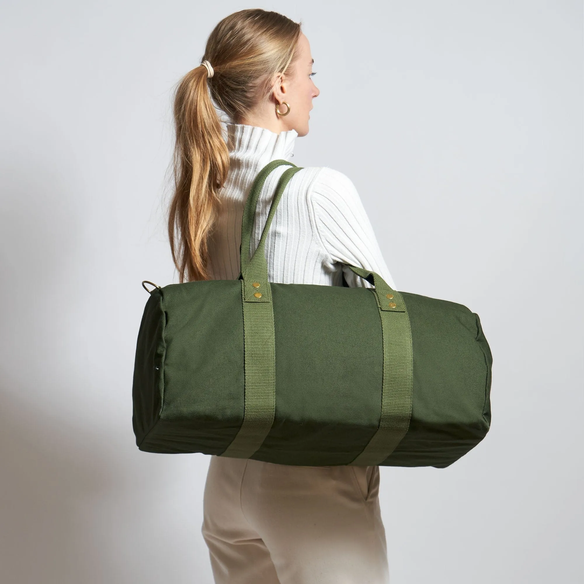 Natural Cotton Canvas Vegan Weekender | Dark Olive