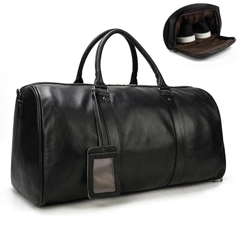 Natural Cowskin Waterproof Men’s Leather Weekend Overnight Bag