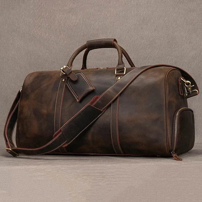 Natural Cowskin Waterproof Men’s Leather Weekend Overnight Bag