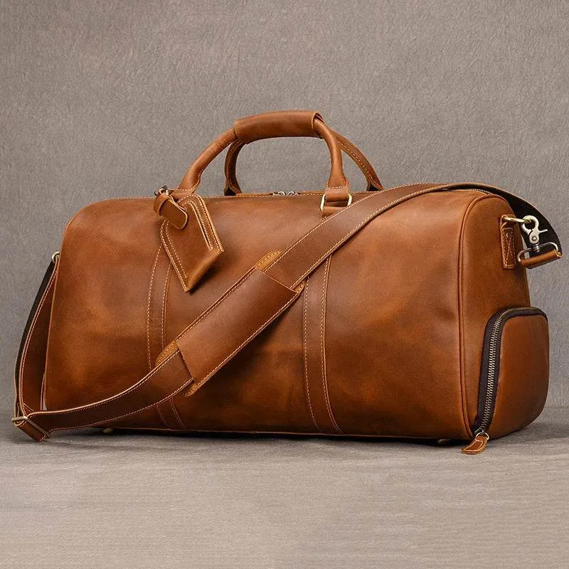 Natural Cowskin Waterproof Men’s Leather Weekend Overnight Bag
