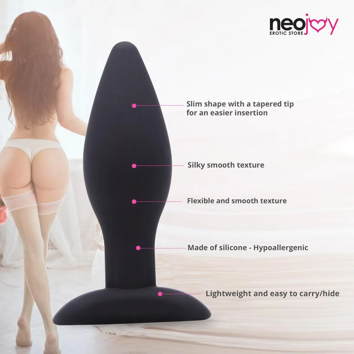 Neojoy Smooth Silicone Medium Butt Plug - Up to 5" - Black