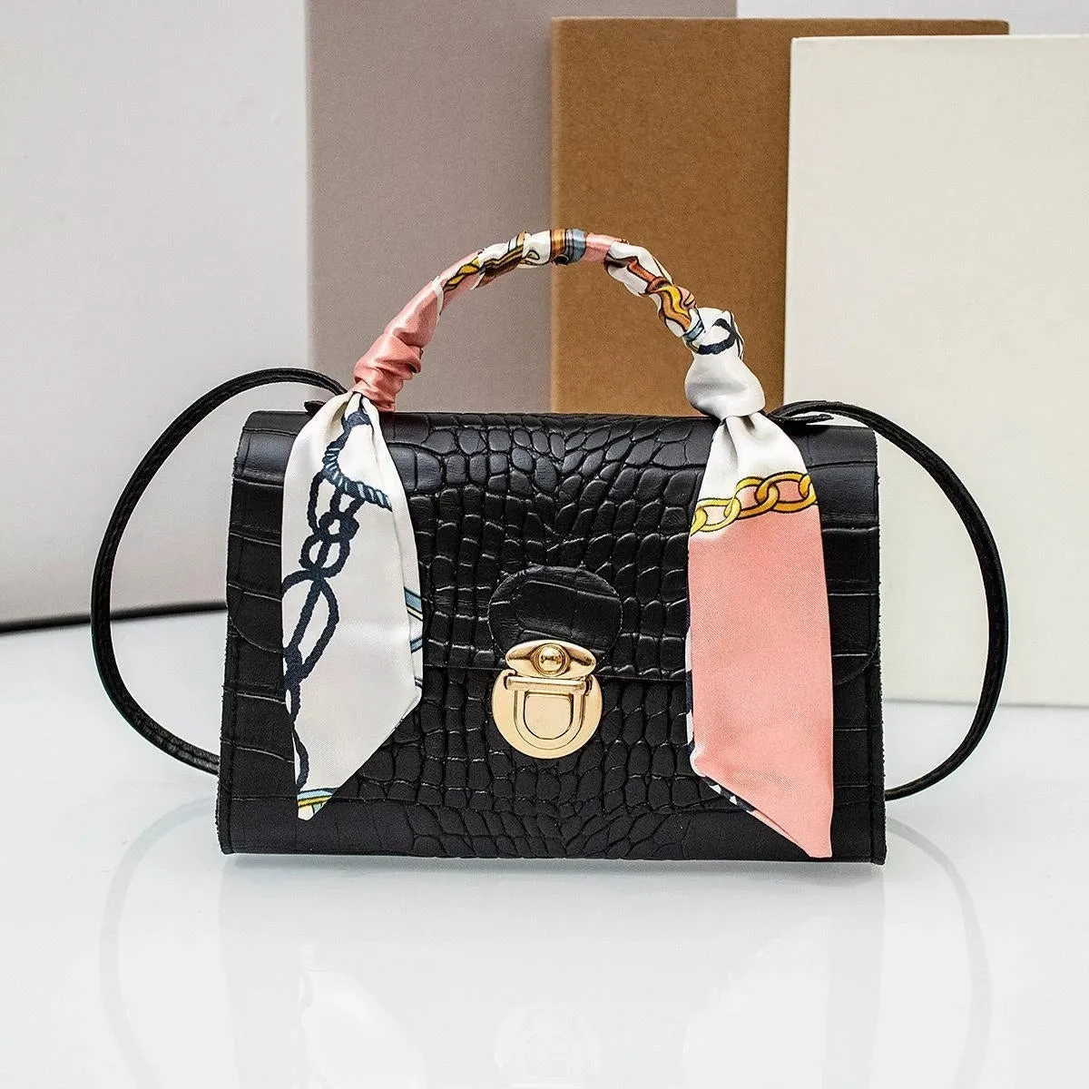 New Ladies Bags Dot Panel Printed PU Crossbody Scarf Bag Lock Buckle Shoulder Bag Bags for Women Crossbody Bags for Women