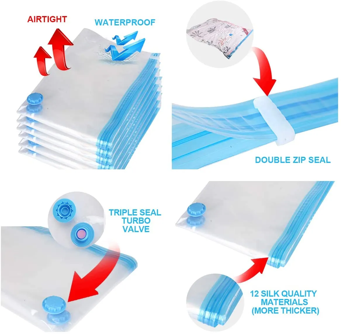 New TANTAI_CARE Reusable Vacuum Storage Bags (8 Pack,4 Sizes), Save 80% More Storage Space. Double Zip Seal & Leak Valve