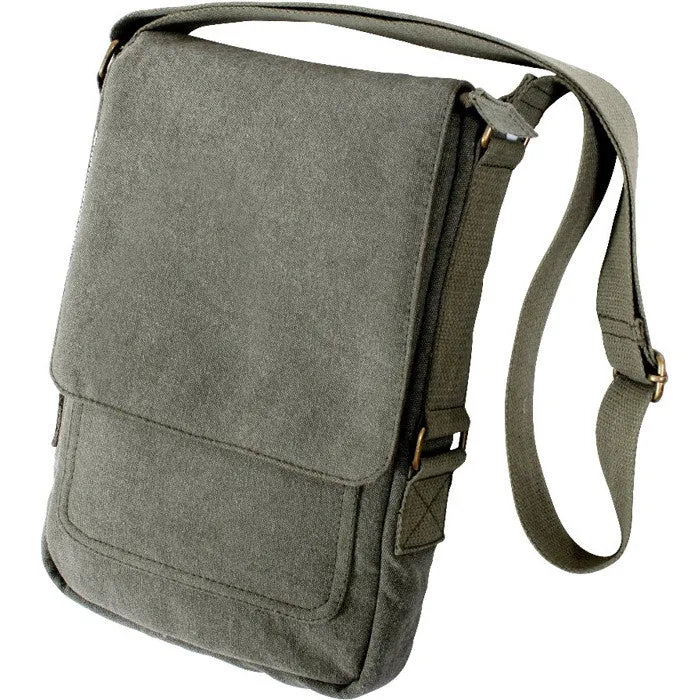 Olive Drab - Tactical Tablet Tech Shoulder Bag - Vintage Cotton Canvas