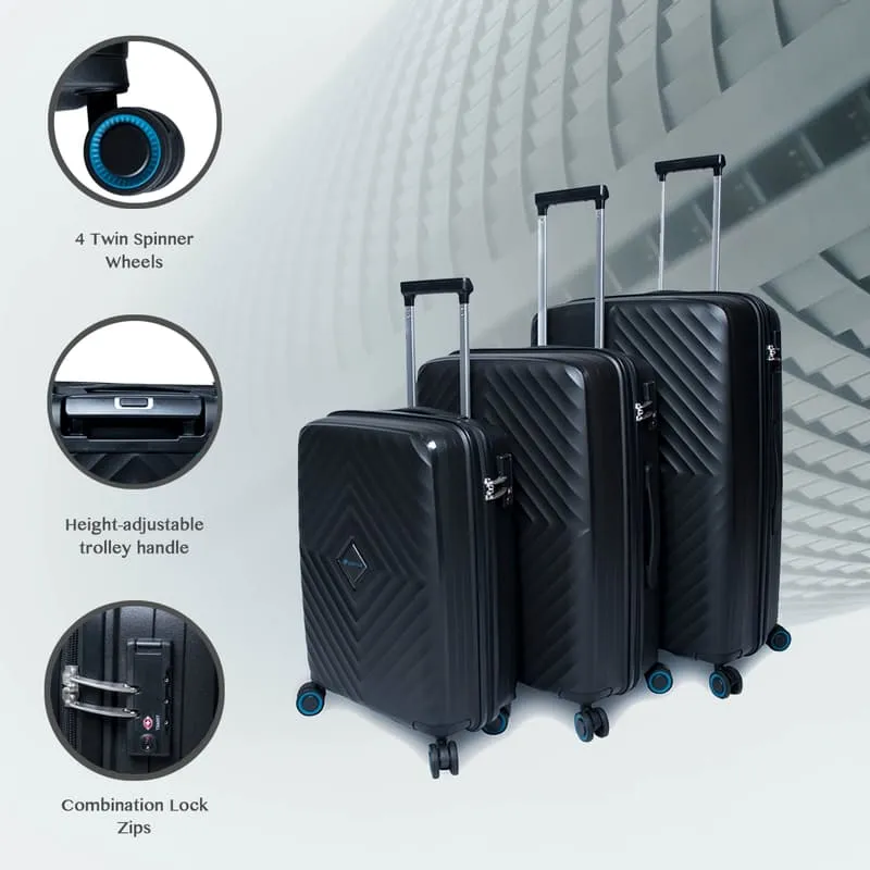 Paklite Altitude 3 Piece Luggage set Black