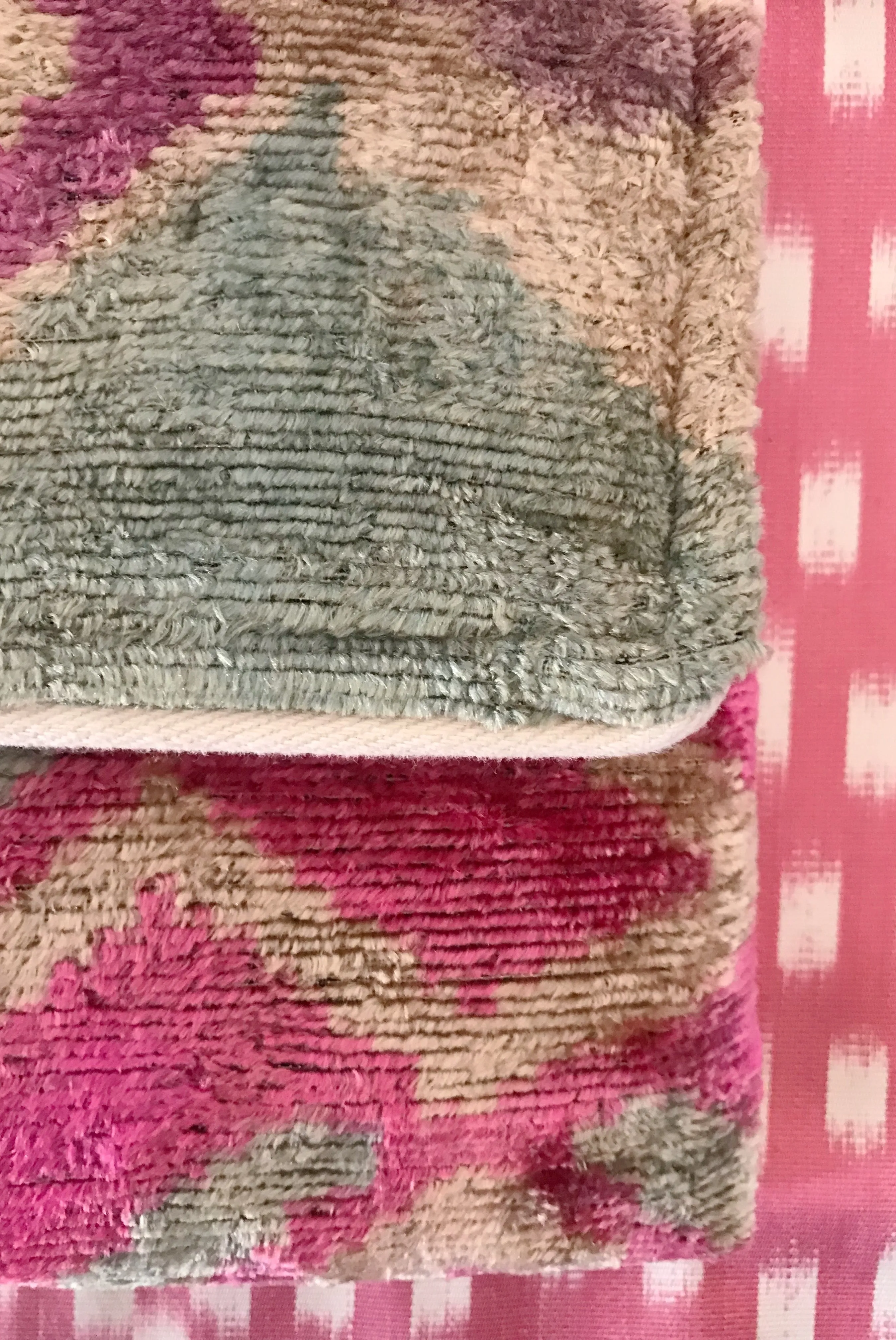 Pastel Pink & Blue Velvet Ikat Clutch Bag