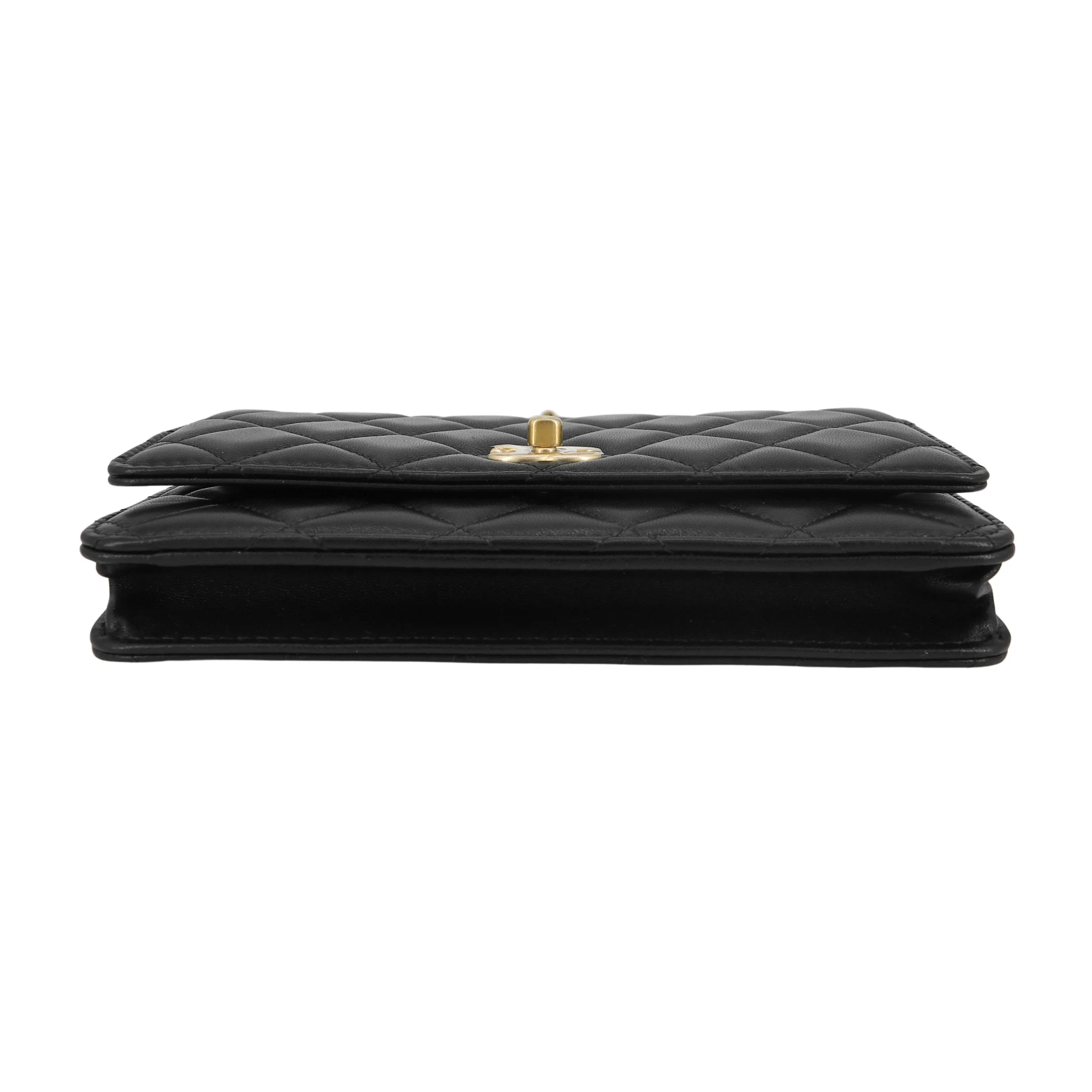 Pearl Crush Wallet On Chain WOC in Black Lambskin GHW