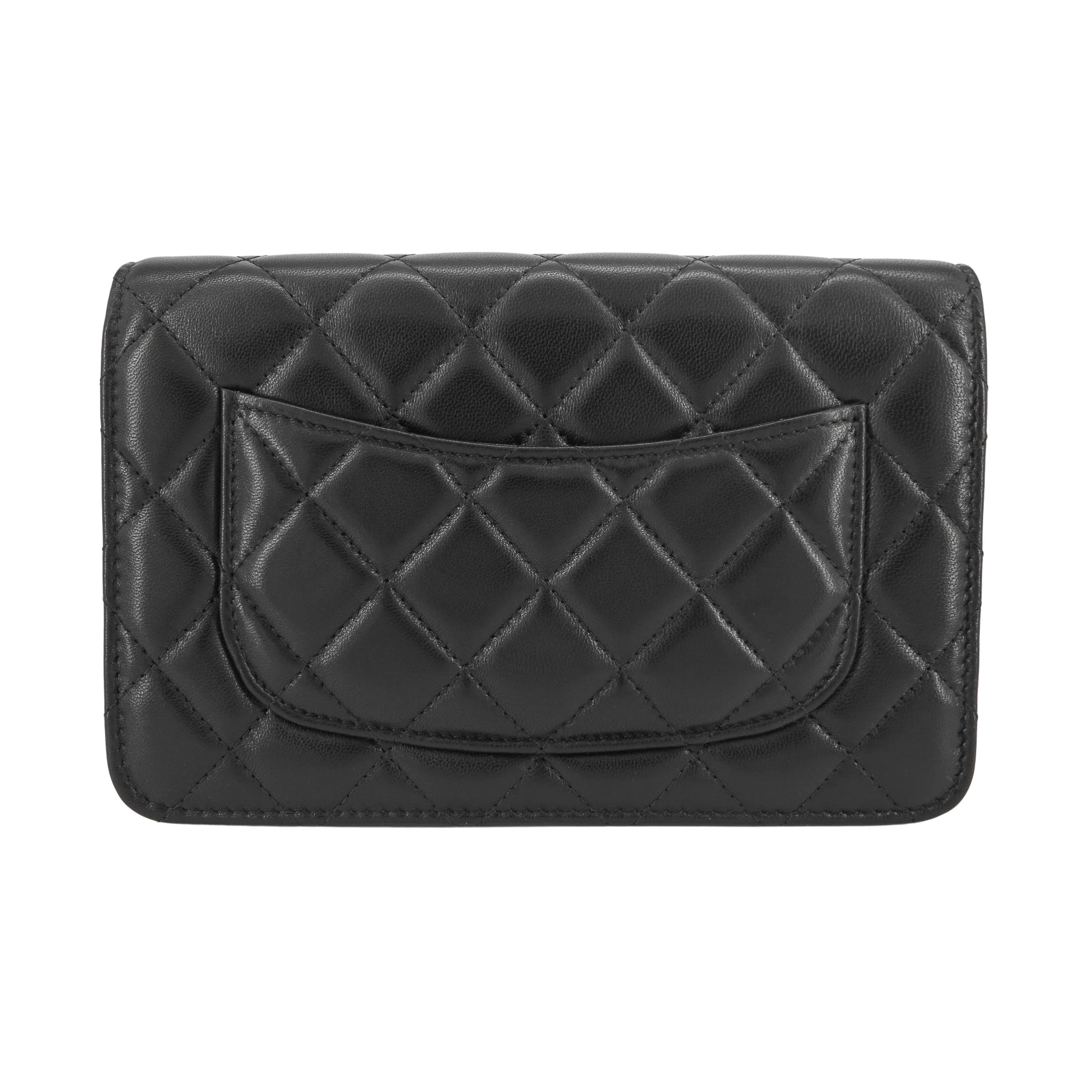 Pearl Crush Wallet On Chain WOC in Black Lambskin GHW