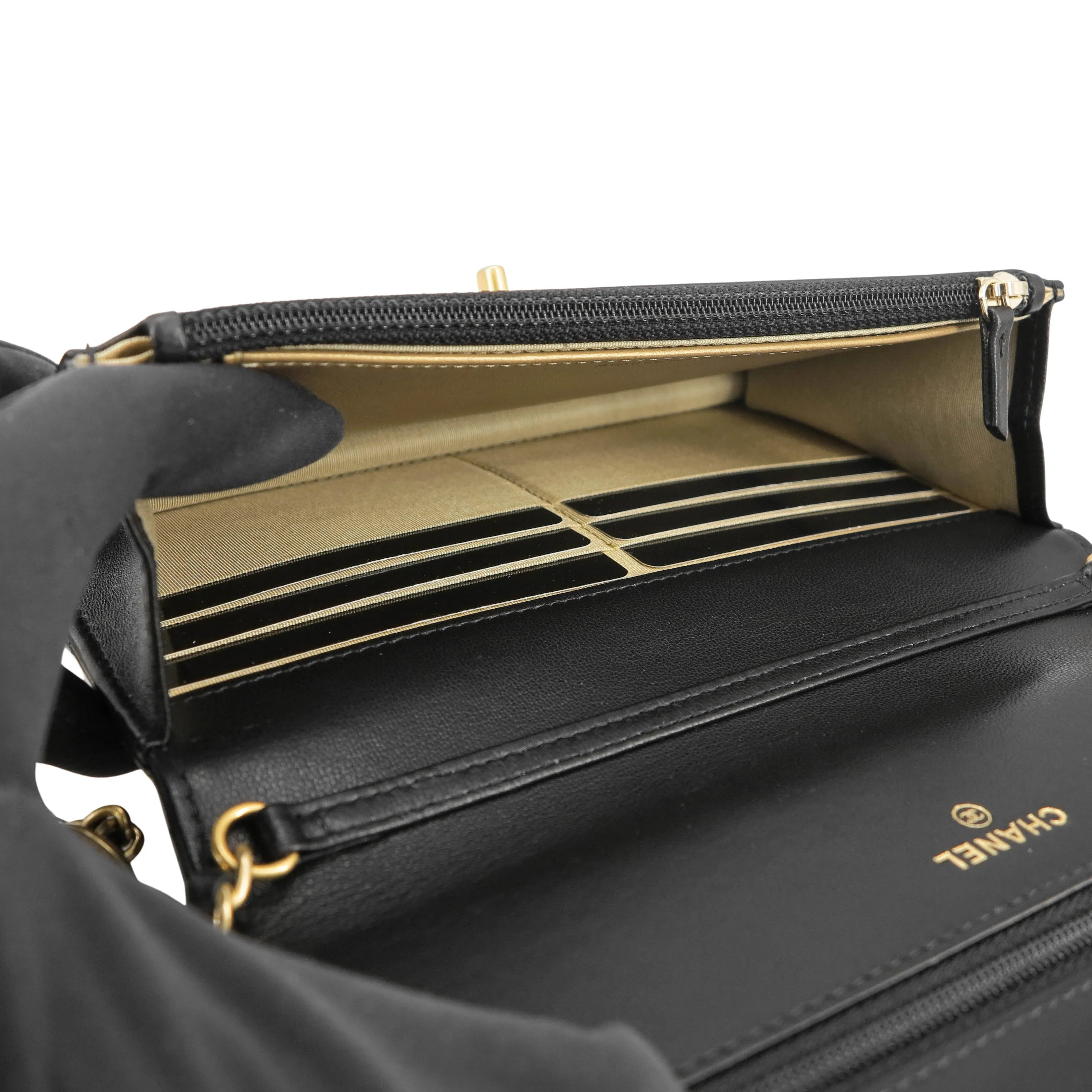 Pearl Crush Wallet On Chain WOC in Black Lambskin GHW