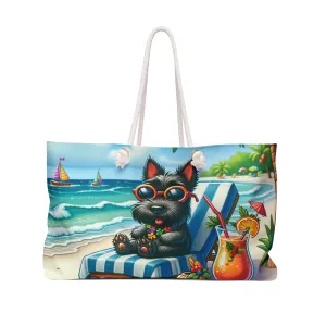 Personalised/Non-Personalised Weekender Bag, Summer Beach Dog, Scottish Terrier, Large Weekender Bag, Beach Bag, Book Bag