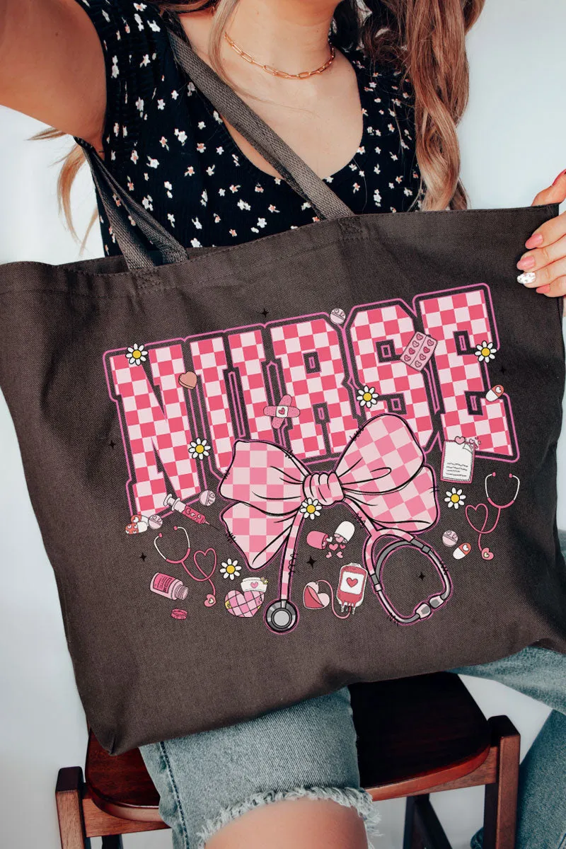 Pink Checkered Nurse Life Canvas Jumbo Tote