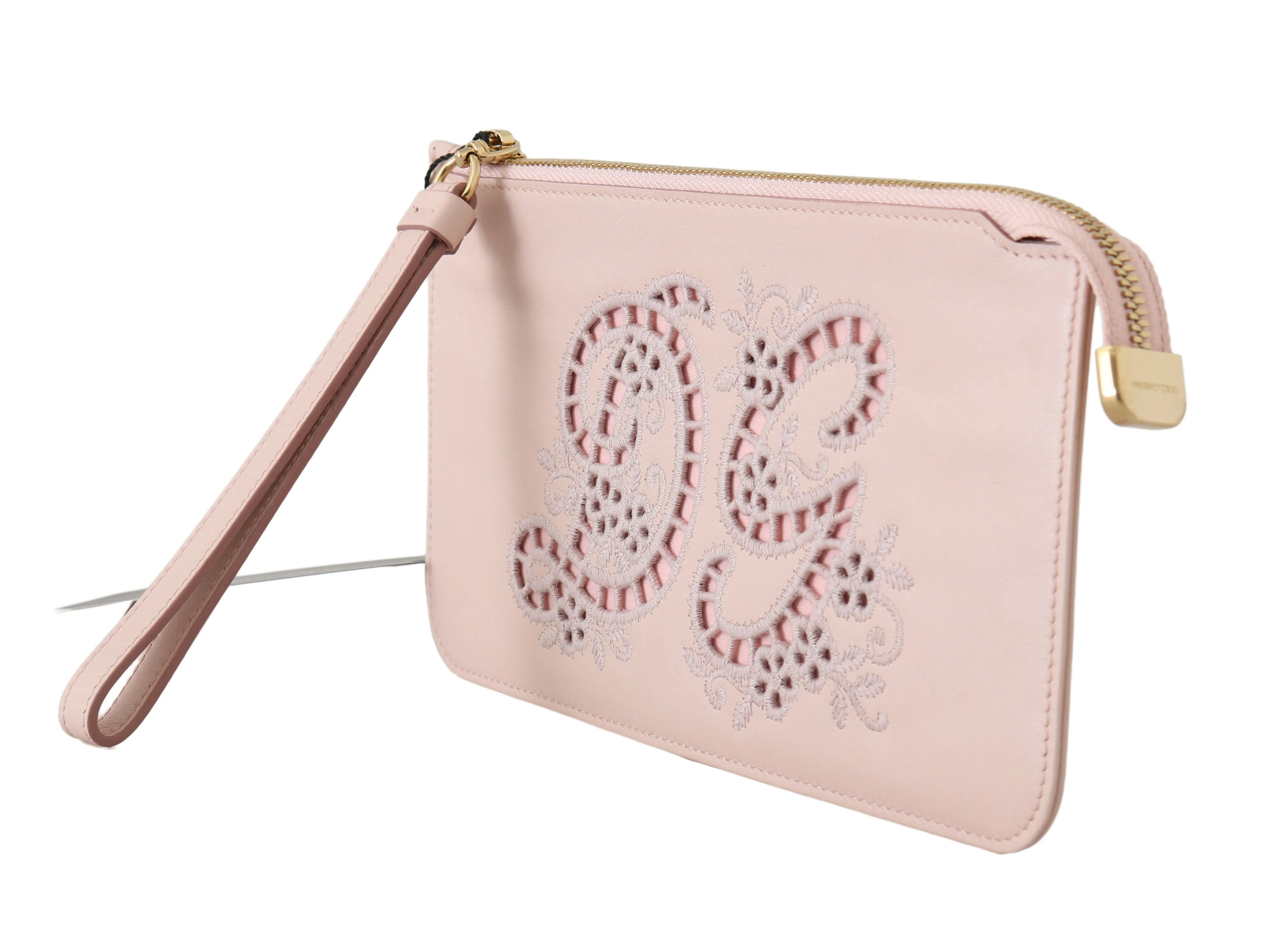 Pink Leather Zipper Wristlet Toiletry Clutch Wallet
