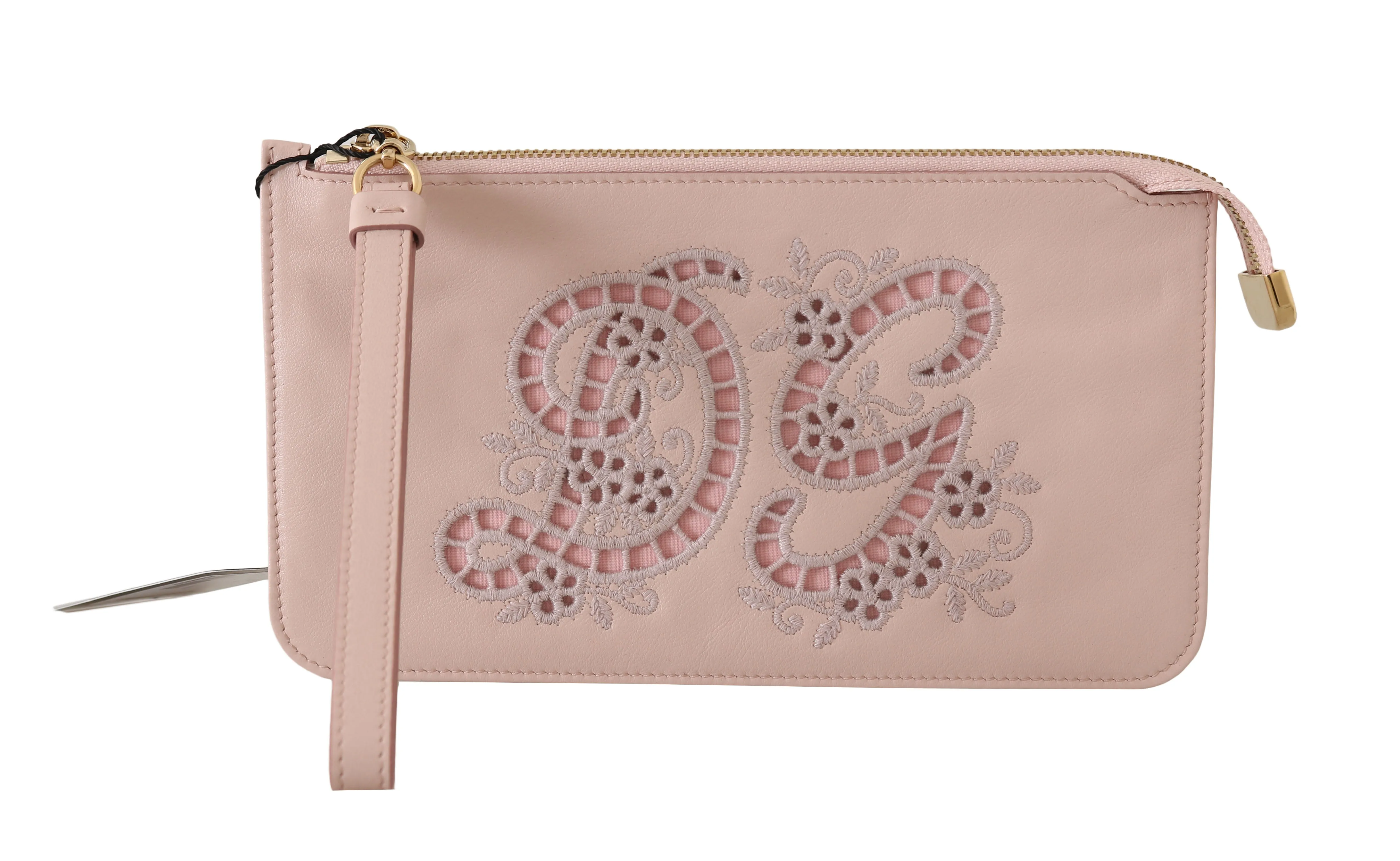 Pink Leather Zipper Wristlet Toiletry Clutch Wallet