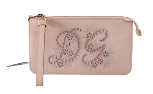 Pink Leather Zipper Wristlet Toiletry Clutch Wallet