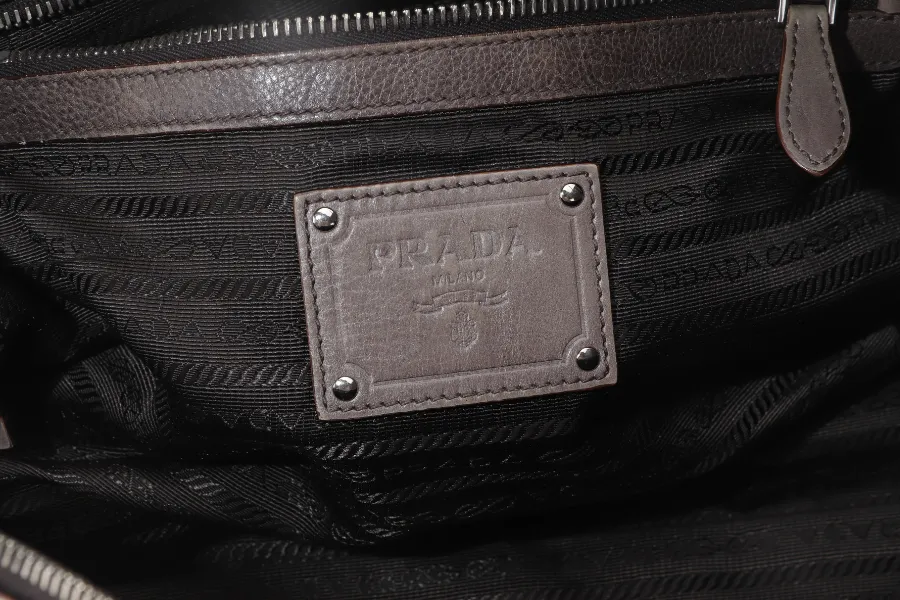 PRADA BANDOLIERA BROWN TAUPE LEATHER SILVER HARDWARE WITH STRAPS AND DUST COVER