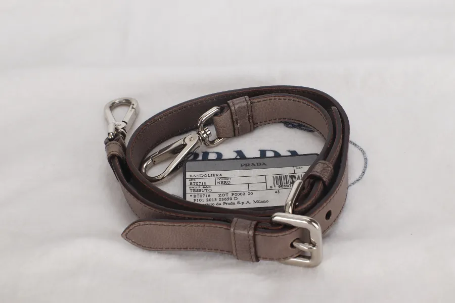 PRADA BANDOLIERA BROWN TAUPE LEATHER SILVER HARDWARE WITH STRAPS AND DUST COVER