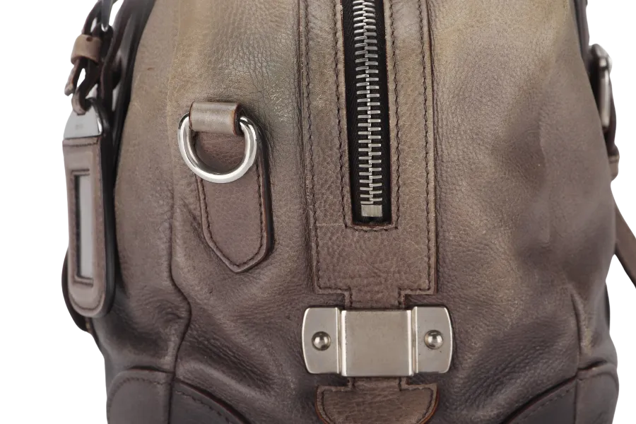 PRADA BANDOLIERA BROWN TAUPE LEATHER SILVER HARDWARE WITH STRAPS AND DUST COVER