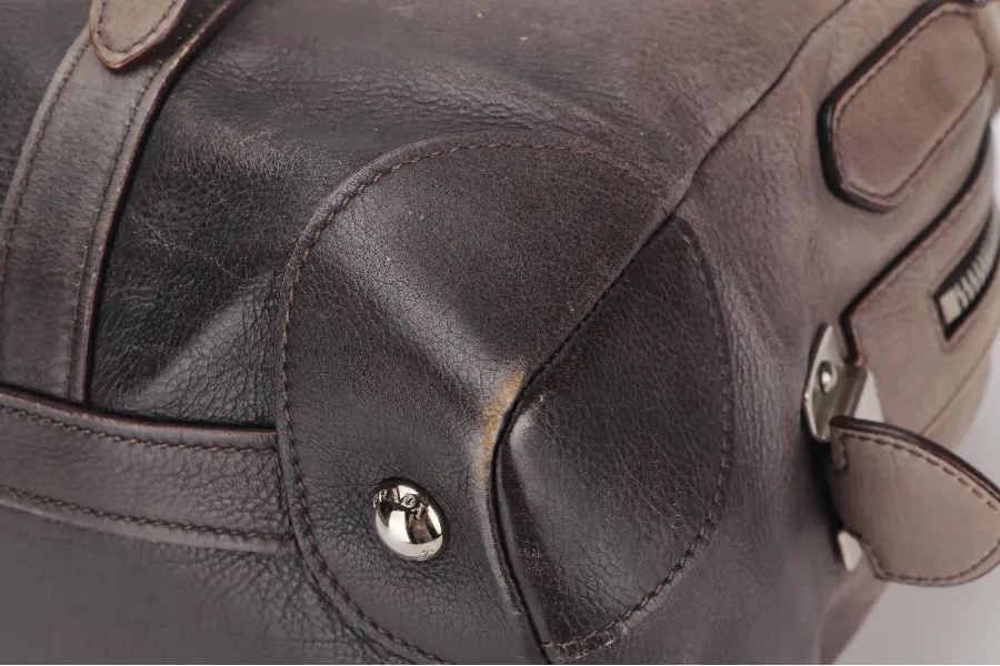 PRADA BANDOLIERA BROWN TAUPE LEATHER SILVER HARDWARE WITH STRAPS AND DUST COVER