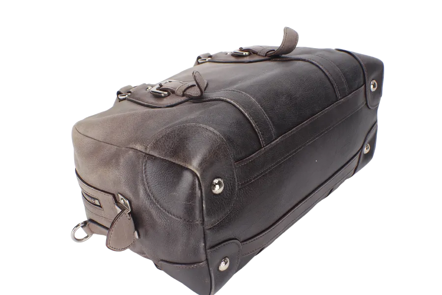 PRADA BANDOLIERA BROWN TAUPE LEATHER SILVER HARDWARE WITH STRAPS AND DUST COVER
