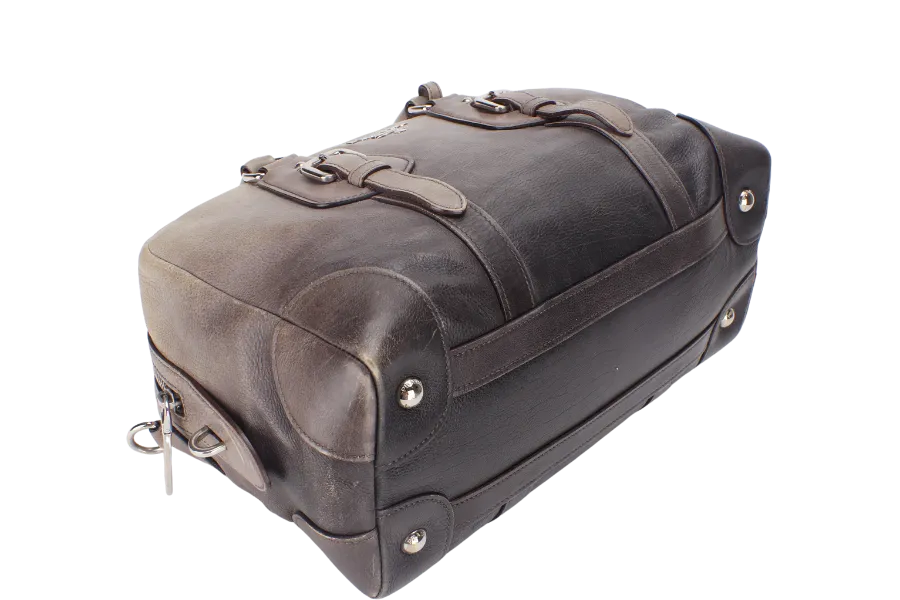 PRADA BANDOLIERA BROWN TAUPE LEATHER SILVER HARDWARE WITH STRAPS AND DUST COVER