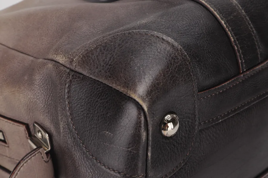 PRADA BANDOLIERA BROWN TAUPE LEATHER SILVER HARDWARE WITH STRAPS AND DUST COVER