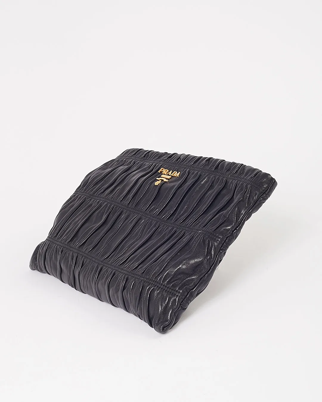 Prada Black Gaufre Leather Large Zip Clutch