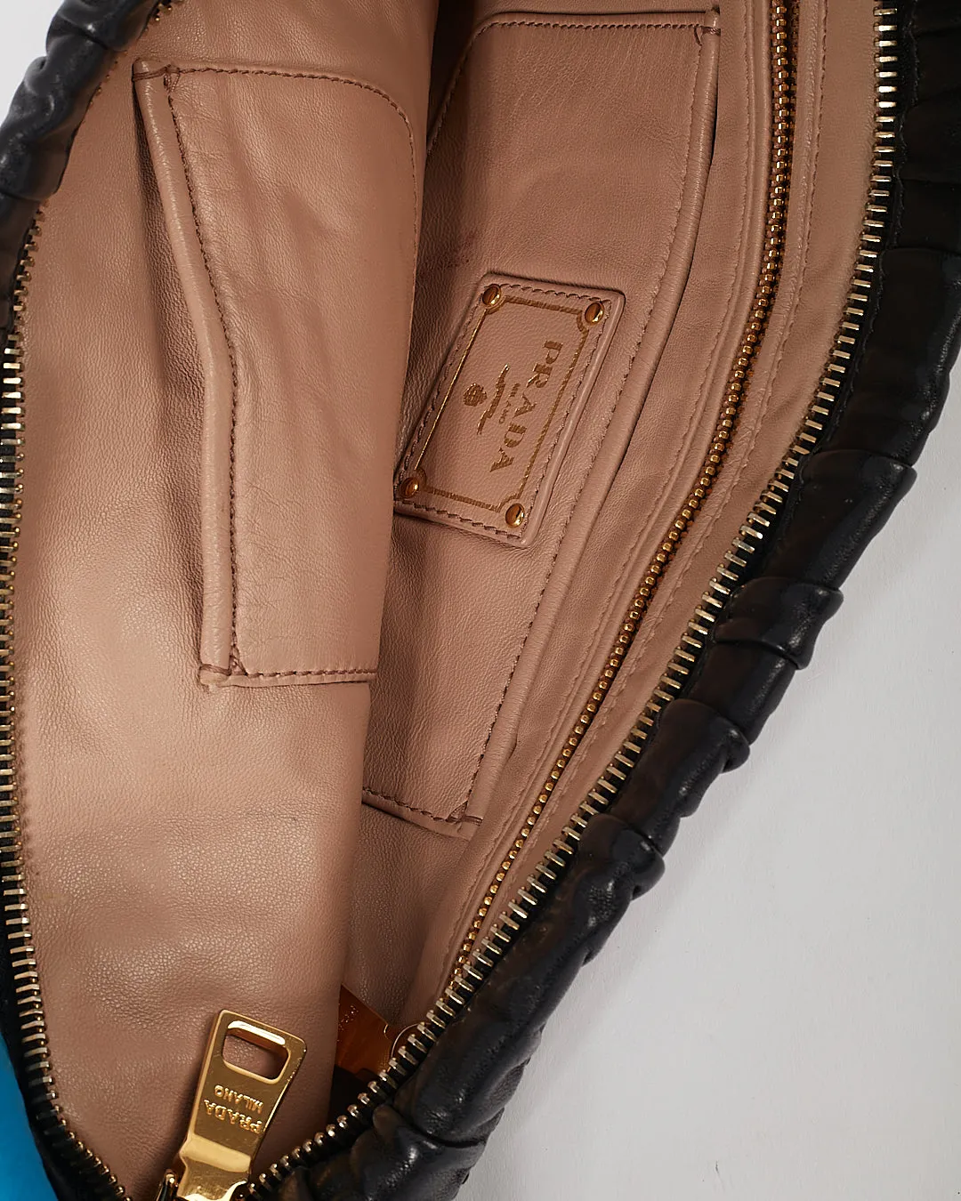 Prada Black Gaufre Leather Large Zip Clutch