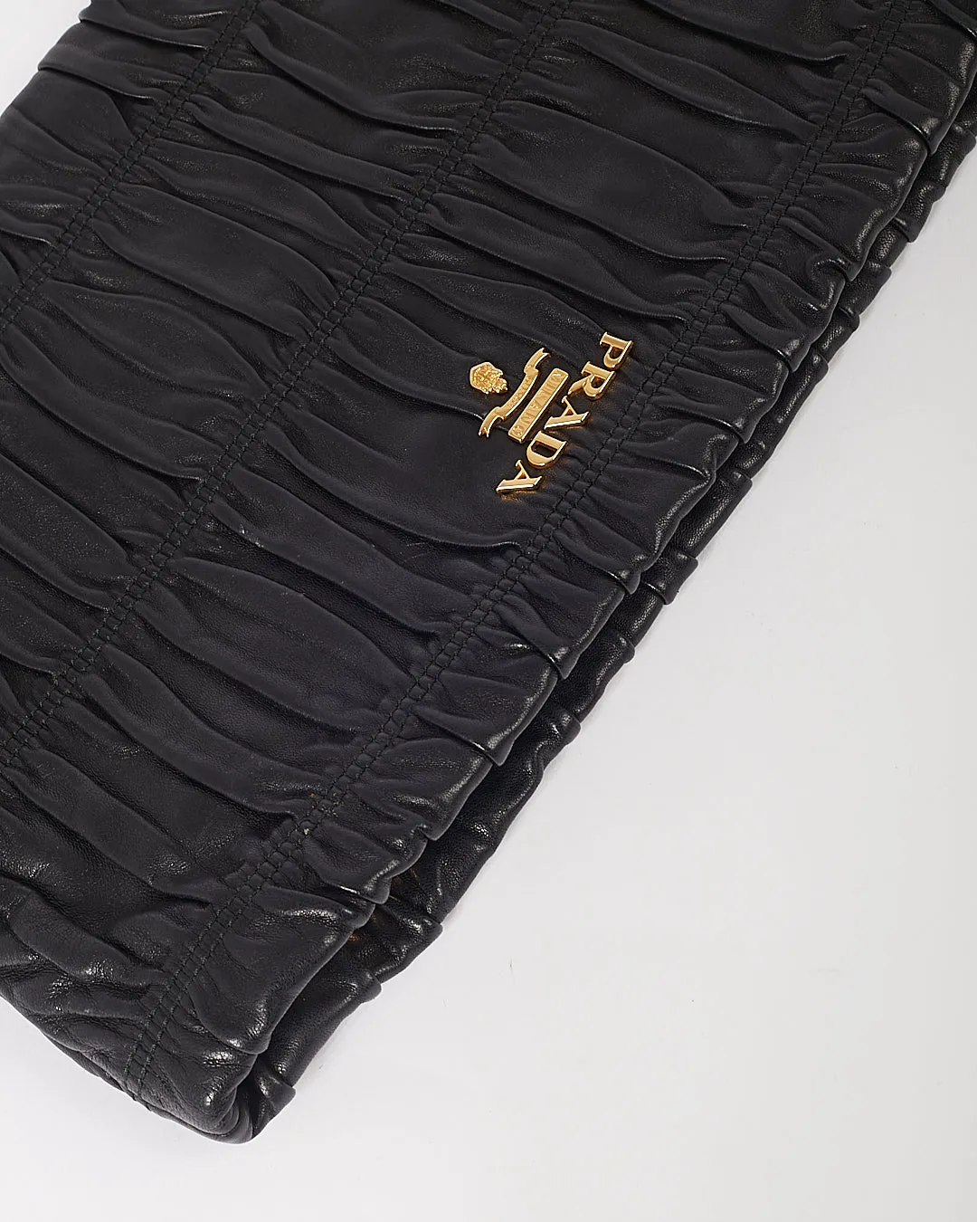 Prada Black Gaufre Leather Large Zip Clutch