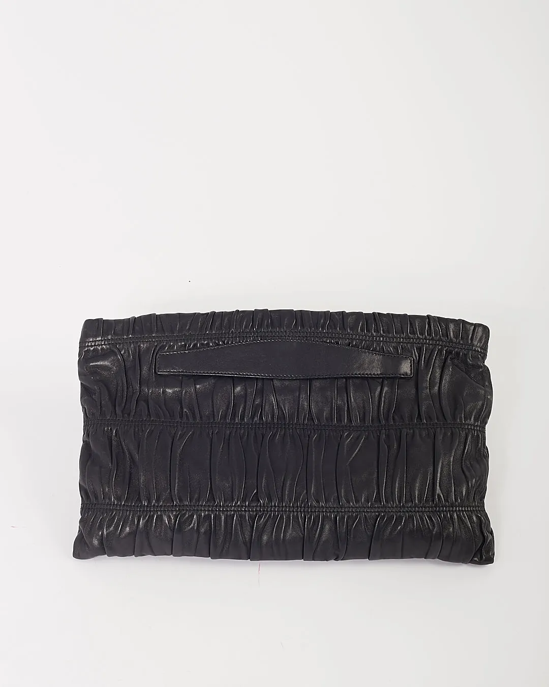 Prada Black Gaufre Leather Large Zip Clutch