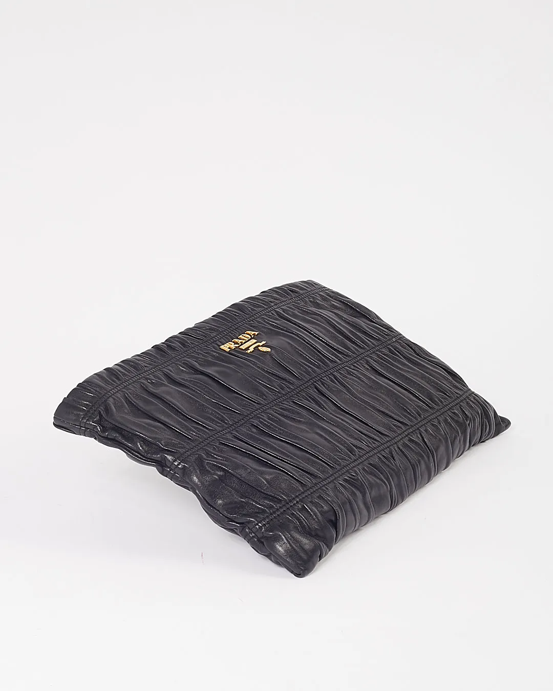 Prada Black Gaufre Leather Large Zip Clutch