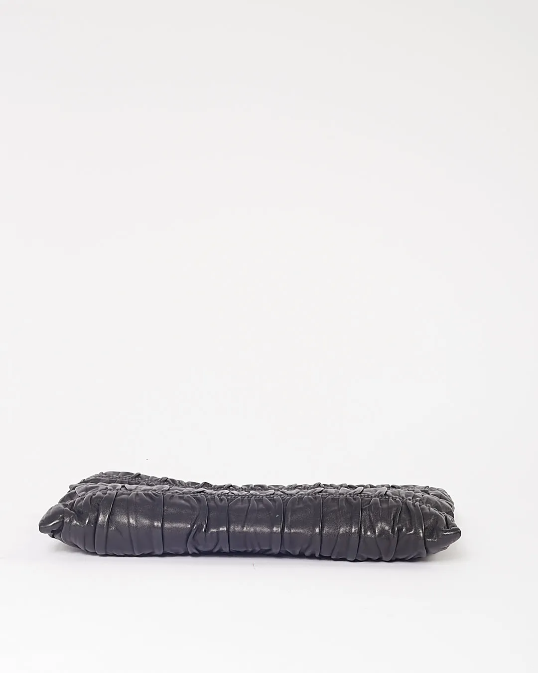 Prada Black Gaufre Leather Large Zip Clutch
