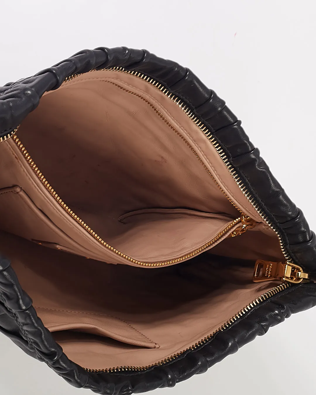 Prada Black Gaufre Leather Large Zip Clutch