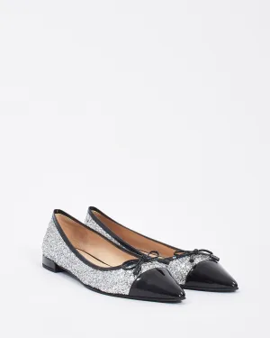Prada Black Patent/Silver Sparkle Pointed Toe Flats - 39
