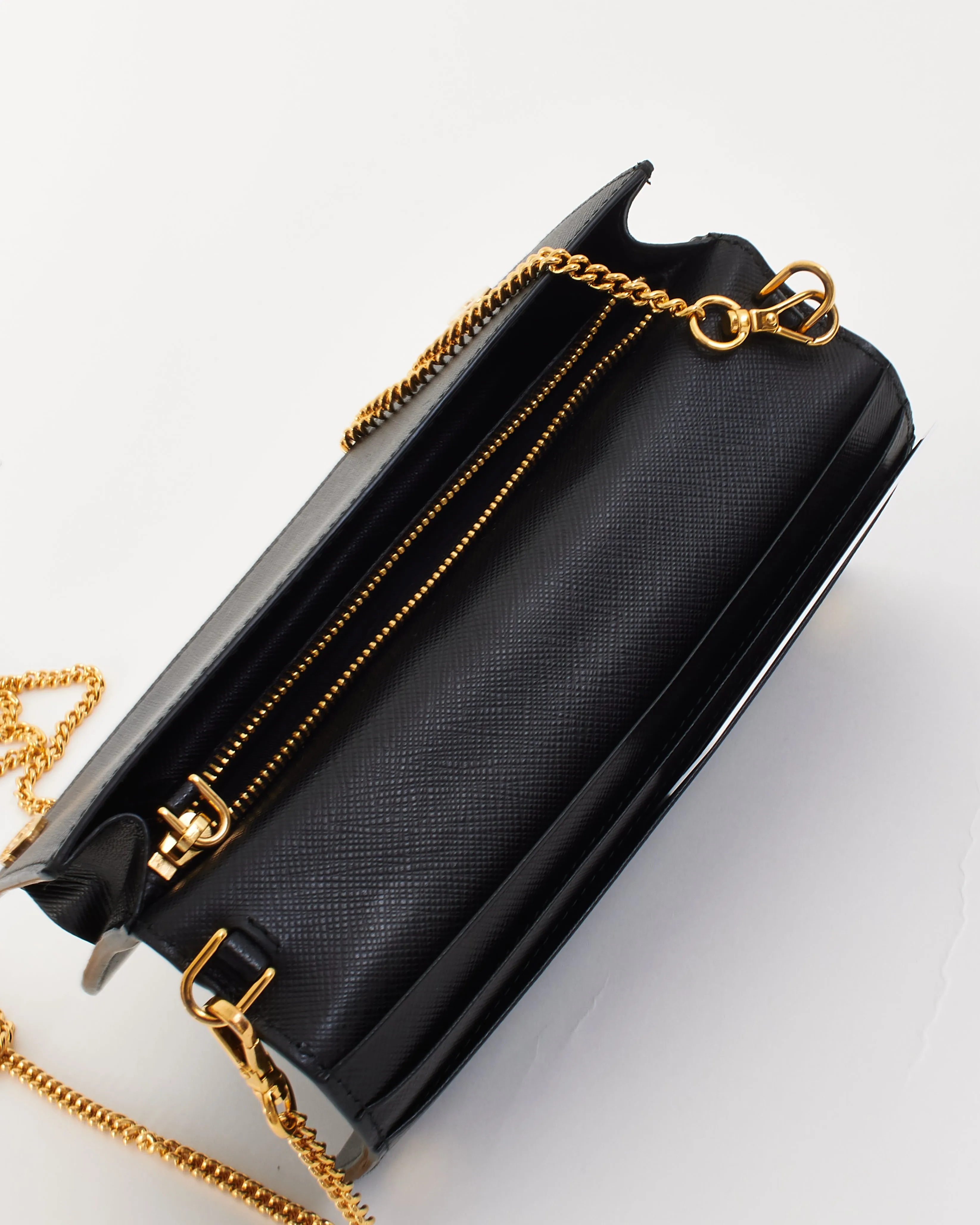 Prada Black Saffiano Leather Logo Wallet on Chain Bag