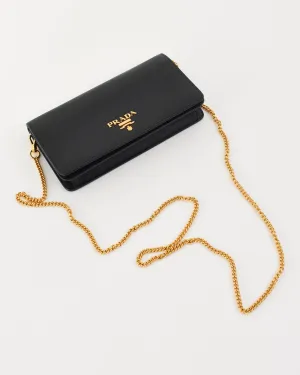 Prada Black Saffiano Leather Logo Wallet on Chain Bag