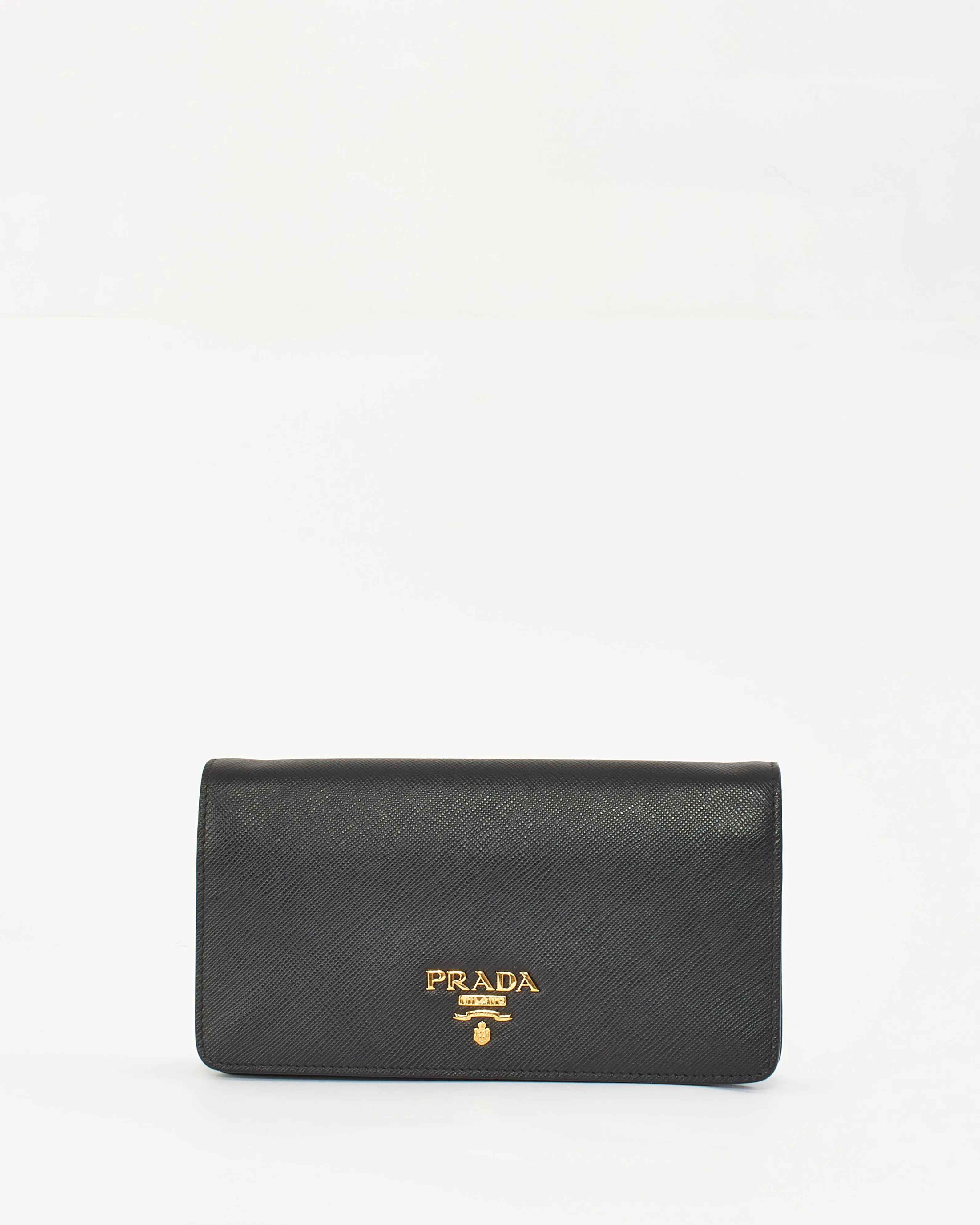 Prada Black Saffiano Leather Logo Wallet on Chain Bag