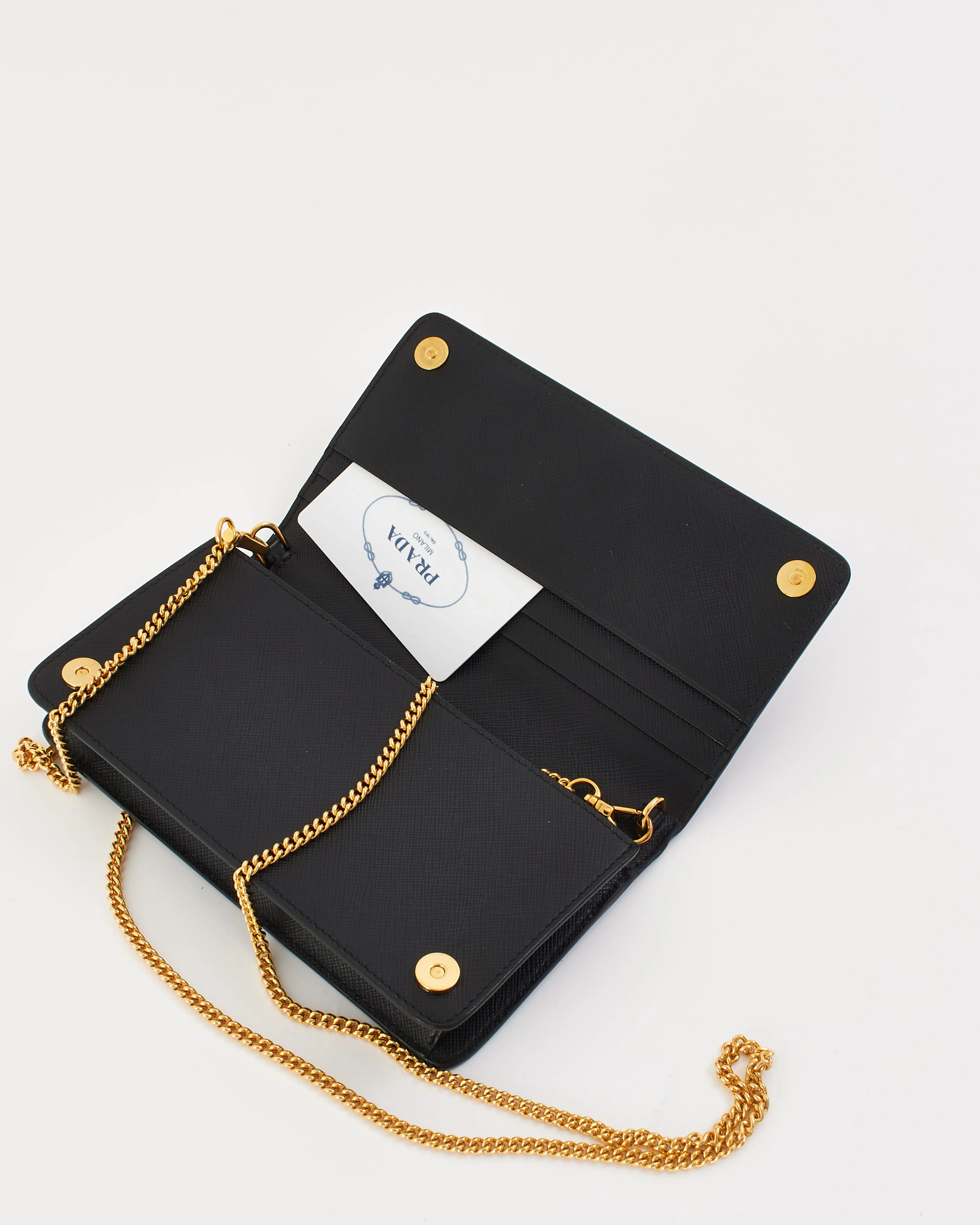 Prada Black Saffiano Leather Logo Wallet on Chain Bag