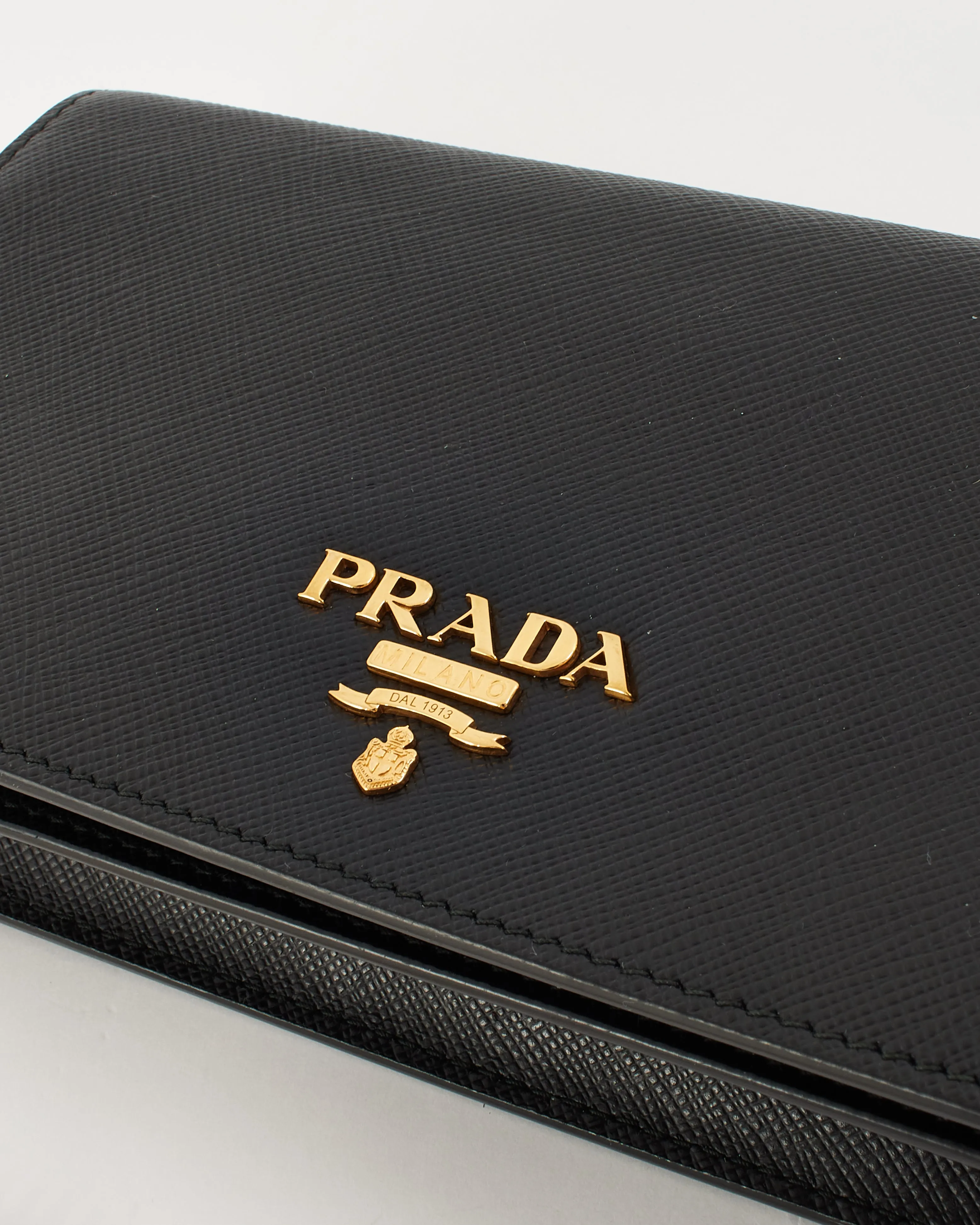 Prada Black Saffiano Leather Logo Wallet on Chain Bag