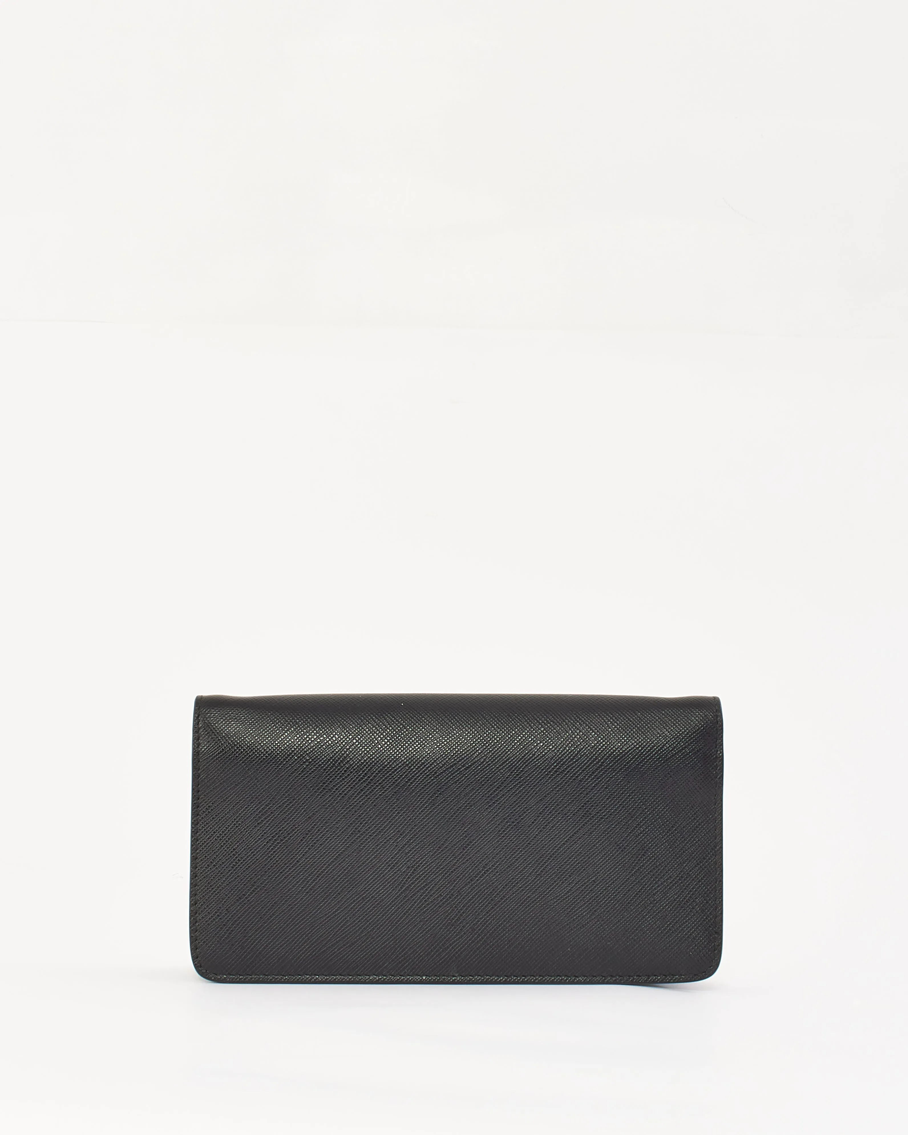 Prada Black Saffiano Leather Logo Wallet on Chain Bag