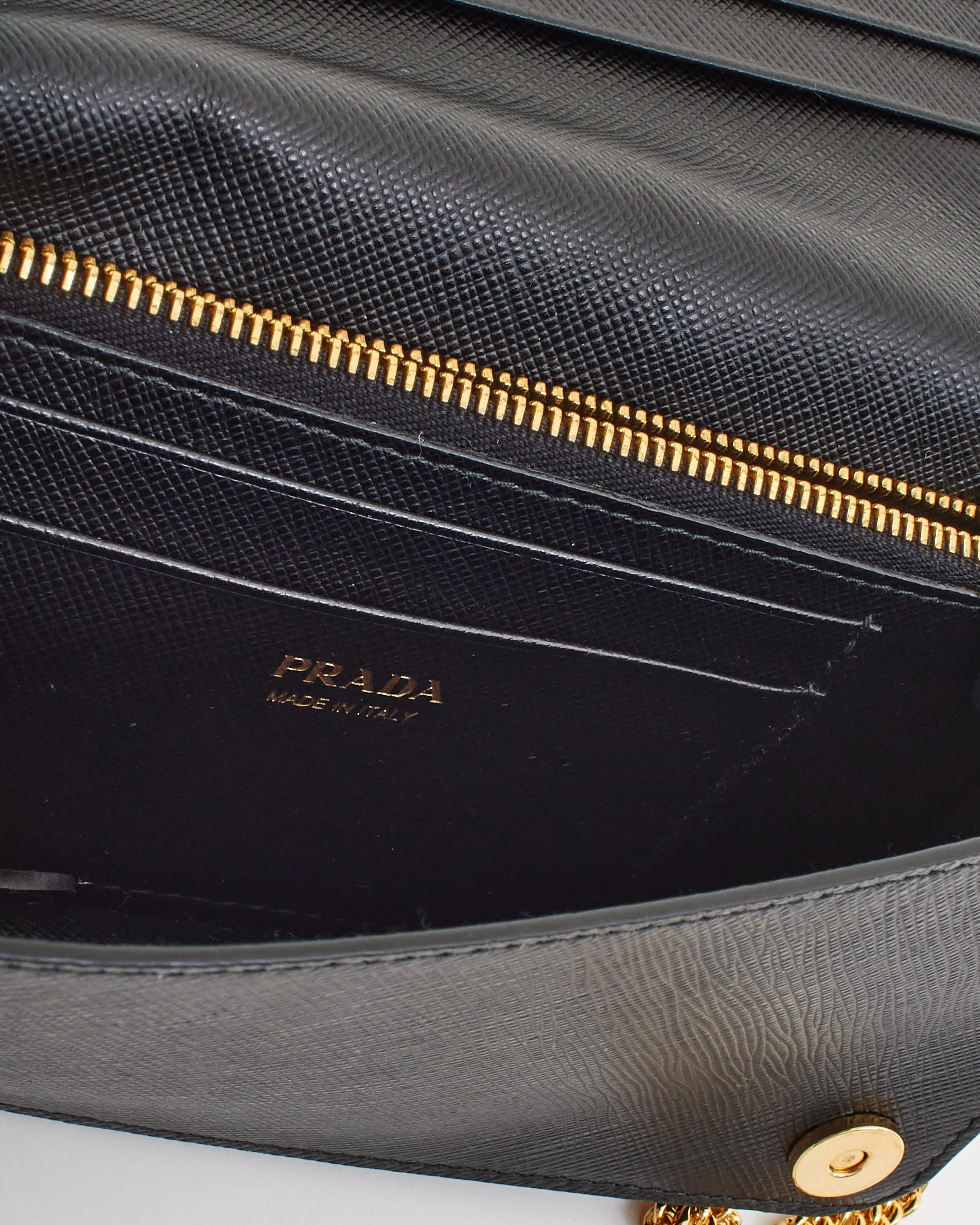 Prada Black Saffiano Leather Logo Wallet on Chain Bag