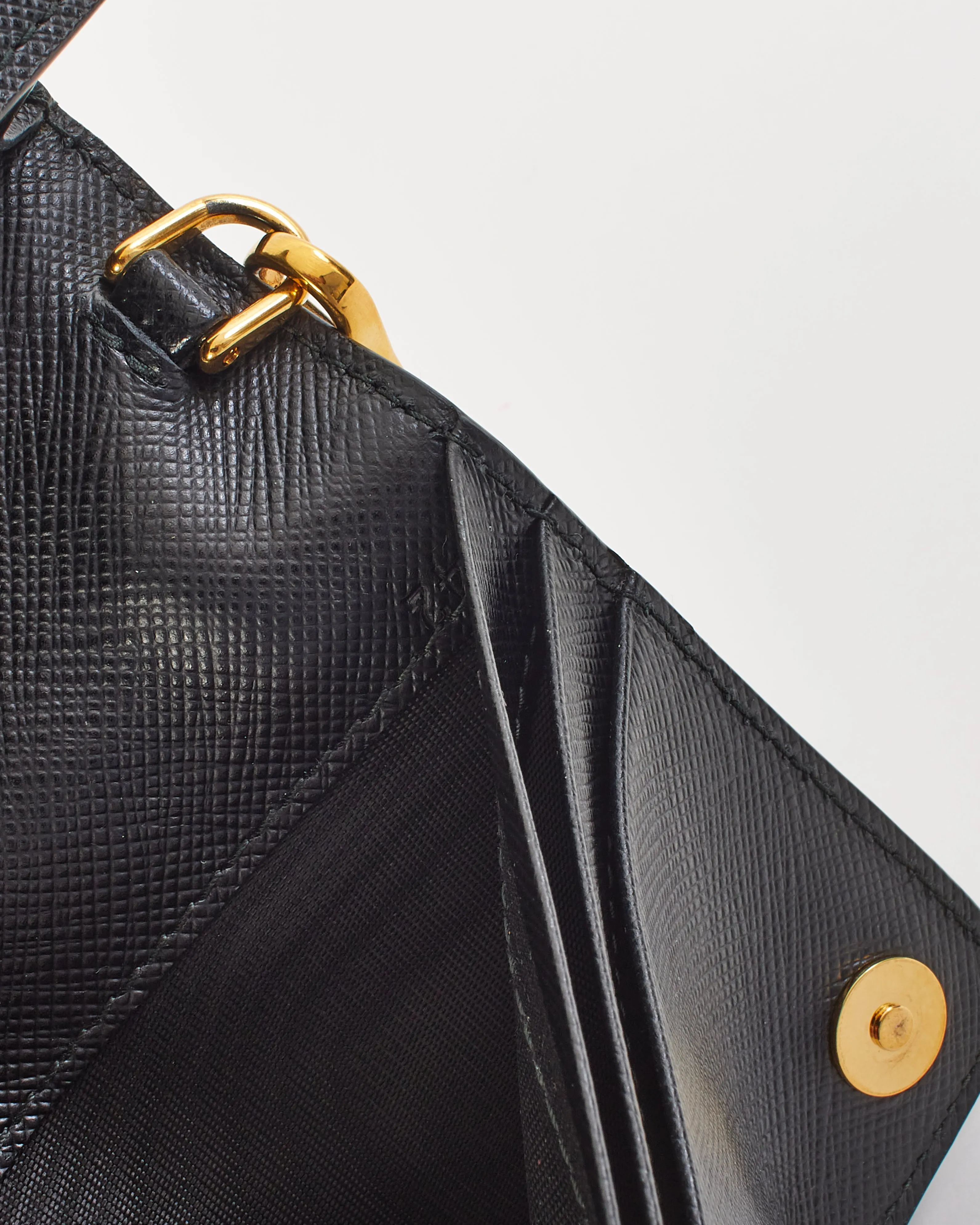 Prada Black Saffiano Leather Logo Wallet on Chain Bag